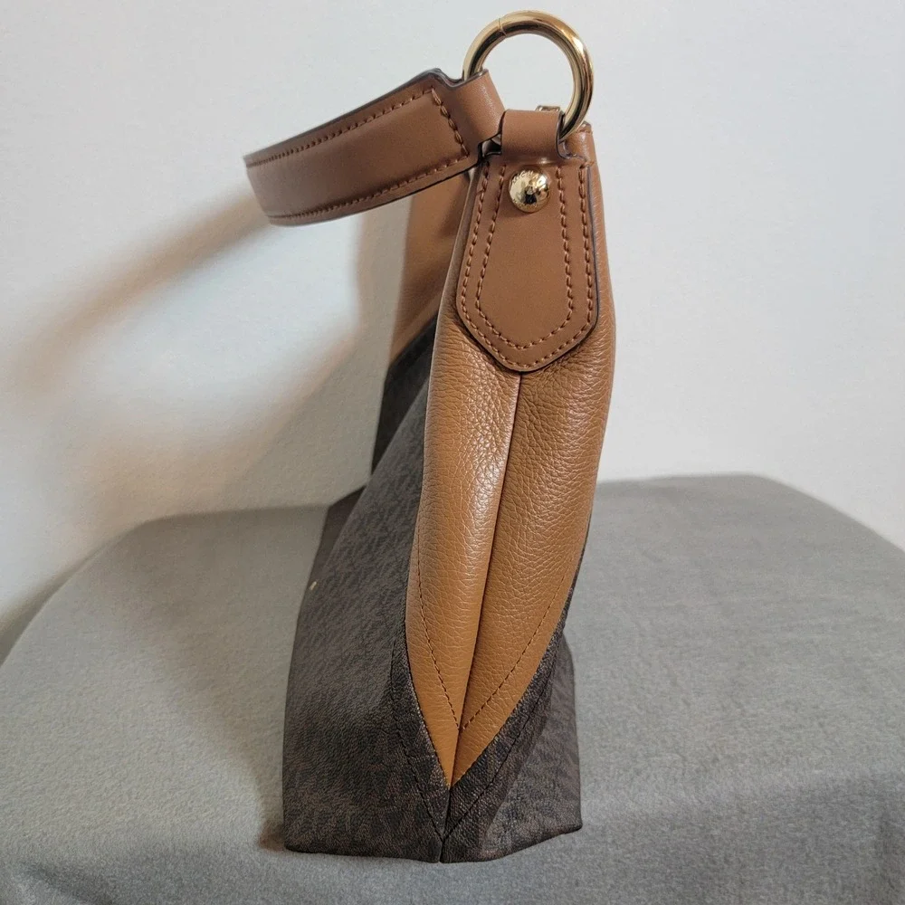 Michael Kors‎ Aria Large Brown Monogram Logo Large Hobo Shoulder Bag Leather